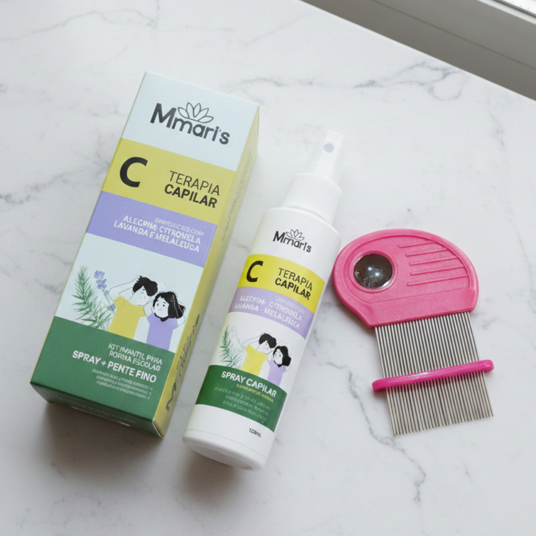 Kit Spray + Pente Fino Inox Com Lupa (Rosa)- M Mari’s