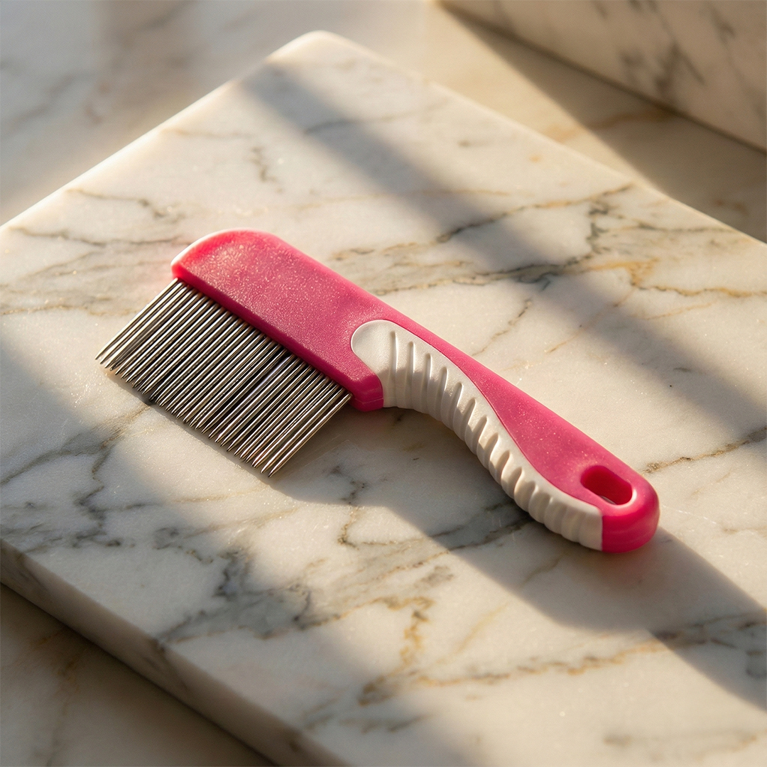 Pente Fino: Aço Inox com Cabo Anatômico Cor Rosa - M Mari's